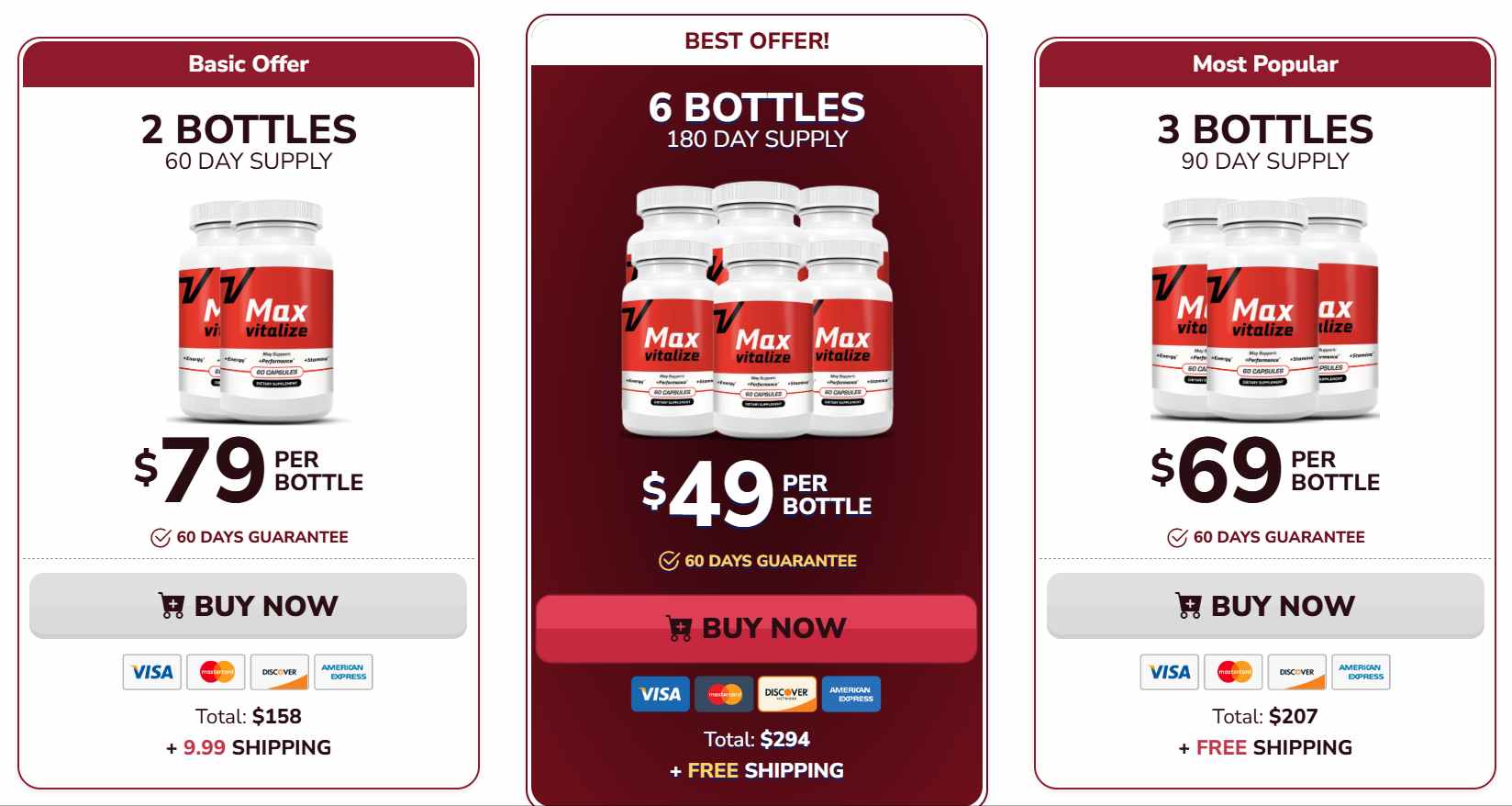 Max Vitalize Pricing
